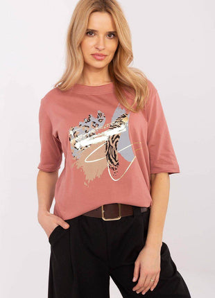 Cotton-Blend Everyday Blouse with Animal Print & 3/4 Sleeves - MimiStylez