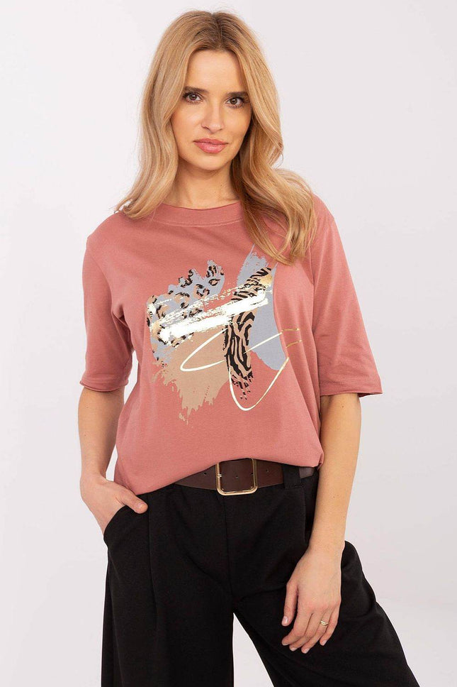Cotton-Blend Everyday Blouse with Animal Print & 3/4 Sleeves - MimiStylez