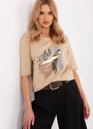 Cotton-Blend Everyday Blouse with Animal Print & 3/4 Sleeves - MimiStylez