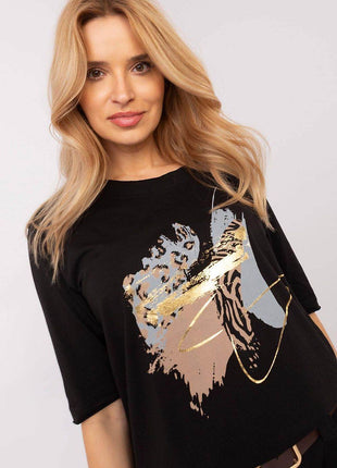 Cotton-Blend Everyday Blouse with Animal Print & 3/4 Sleeves - MimiStylez