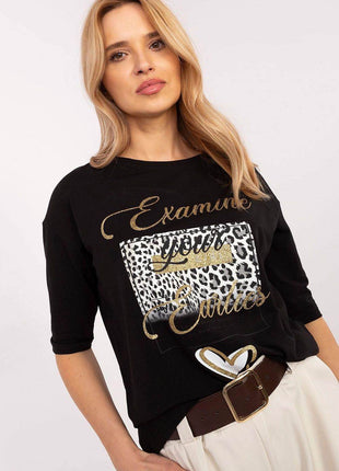 Cotton-Blend Blouse with Animal Print & 3/4 Sleeves - MimiStylez