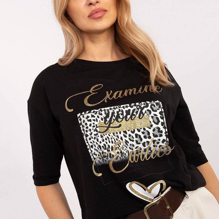 Cotton-Blend Blouse with Animal Print & 3/4 Sleeves - MimiStylez