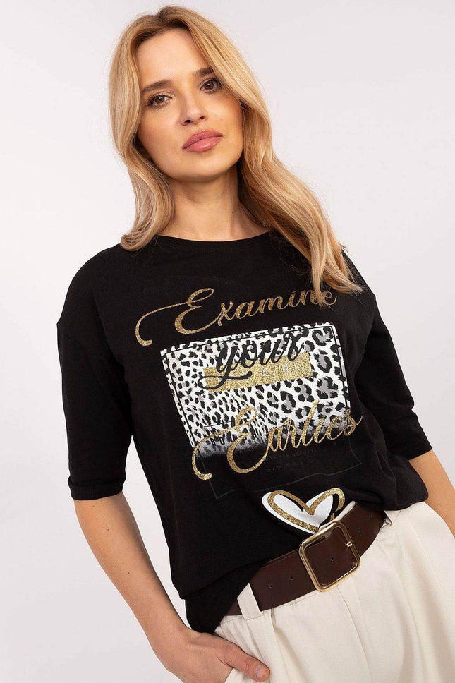 Cotton-Blend Blouse with Animal Print & 3/4 Sleeves - MimiStylez