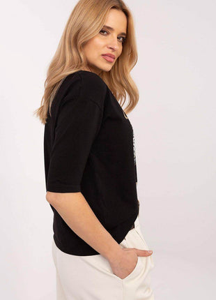 Cotton-Blend Blouse with Animal Print & 3/4 Sleeves - MimiStylez