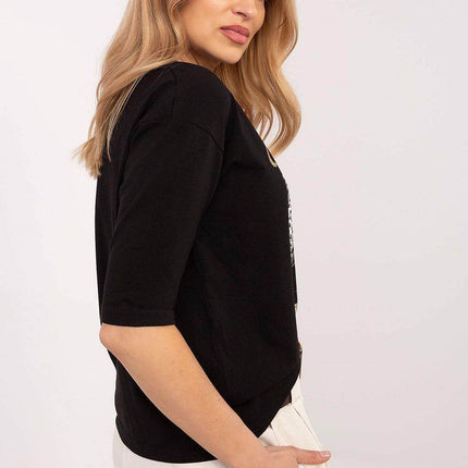 Cotton-Blend Blouse with Animal Print & 3/4 Sleeves - MimiStylez