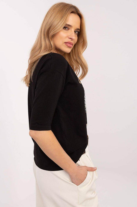 Cotton-Blend Blouse with Animal Print & 3/4 Sleeves - MimiStylez