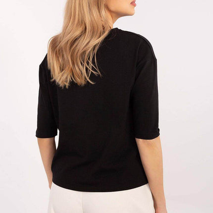 Cotton-Blend Blouse with Animal Print & 3/4 Sleeves - MimiStylez
