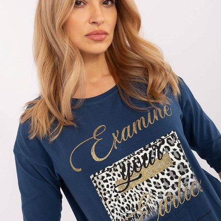 Cotton-Blend Blouse with Animal Print & 3/4 Sleeves - MimiStylez