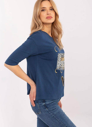 Cotton-Blend Blouse with Animal Print & 3/4 Sleeves - MimiStylez