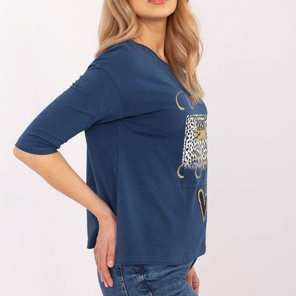 Cotton-Blend Blouse with Animal Print & 3/4 Sleeves - MimiStylez