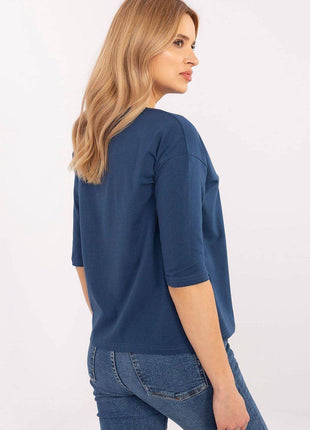 Cotton-Blend Blouse with Animal Print & 3/4 Sleeves - MimiStylez