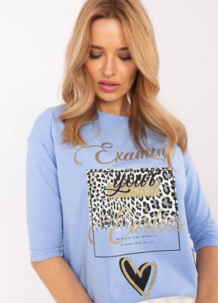 Cotton-Blend Blouse with Animal Print & 3/4 Sleeves - MimiStylez