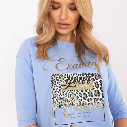 Cotton-Blend Blouse with Animal Print & 3/4 Sleeves - MimiStylez