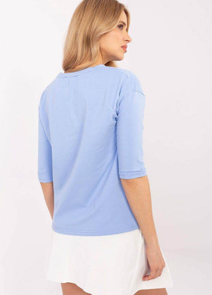 Cotton-Blend Blouse with Animal Print & 3/4 Sleeves - MimiStylez