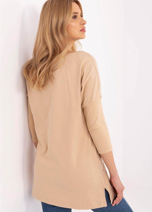 Extended-Cut Cotton Blouse with Bold Animal Print & 3/4 Sleeves - MimiStylez