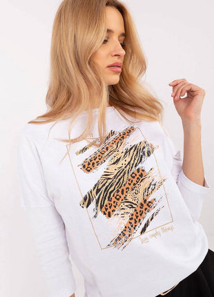 Extended-Cut Cotton Blouse with Bold Animal Print & 3/4 Sleeves - MimiStylez