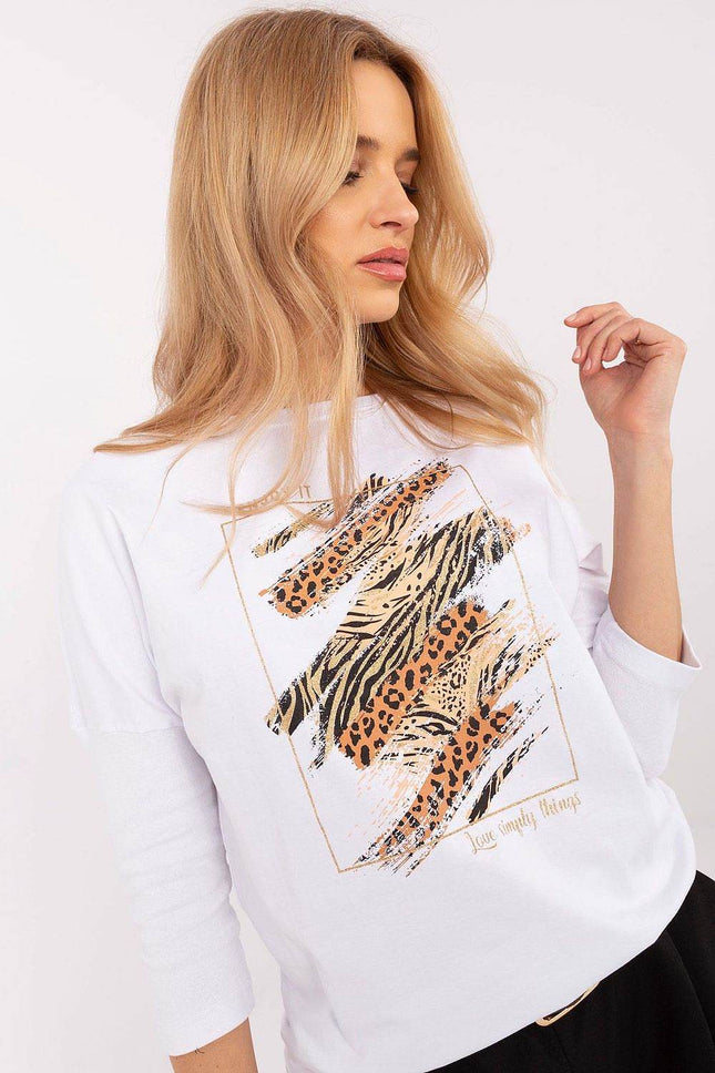 Extended-Cut Cotton Blouse with Bold Animal Print & 3/4 Sleeves - MimiStylez