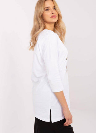 Extended-Cut Cotton Blouse with Bold Animal Print & 3/4 Sleeves - MimiStylez