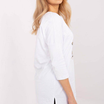 Extended-Cut Cotton Blouse with Bold Animal Print & 3/4 Sleeves - MimiStylez