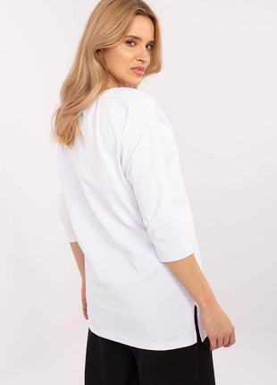 Extended-Cut Cotton Blouse with Bold Animal Print & 3/4 Sleeves - MimiStylez