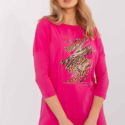Extended-Cut Cotton Blouse with Bold Animal Print & 3/4 Sleeves - MimiStylez