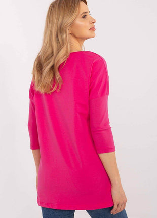 Extended-Cut Cotton Blouse with Bold Animal Print & 3/4 Sleeves - MimiStylez