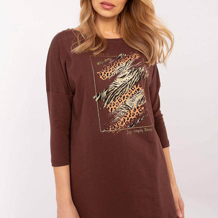 Extended-Cut Cotton Blouse with Bold Animal Print & 3/4 Sleeves - MimiStylez