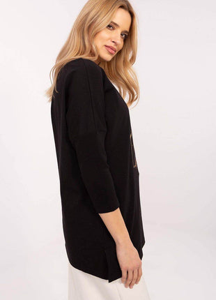 Extended-Cut Cotton Blouse with Bold Animal Print & 3/4 Sleeves - MimiStylez