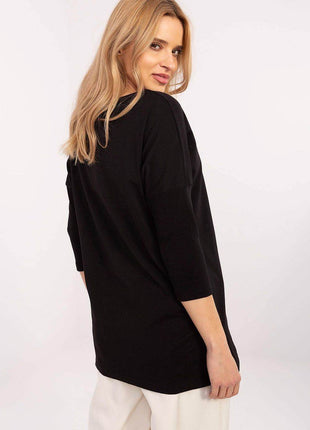 Extended-Cut Cotton Blouse with Bold Animal Print & 3/4 Sleeves - MimiStylez