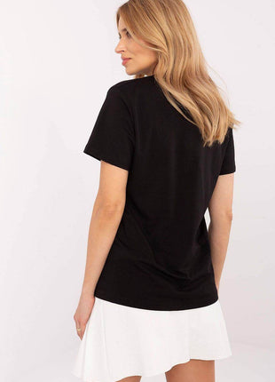 Women's Cotton T-Shirt with Studded Lettering – Short Sleeves, Round Neckline - MimiStylez