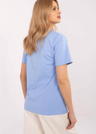 Women's Cotton T-Shirt with Studded Lettering – Short Sleeves, Round Neckline - MimiStylez