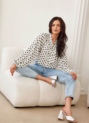 Cropped Blouse with Lapel Neckline, Puff Sleeves & Waist Tie - MimiStylez