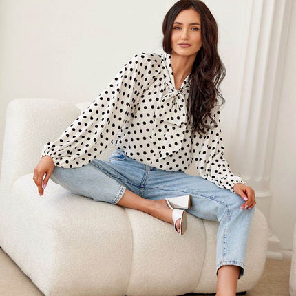 Cropped Blouse with Lapel Neckline, Puff Sleeves & Waist Tie - MimiStylez