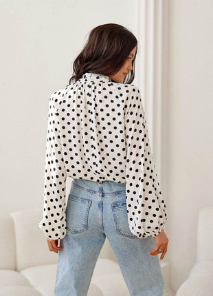 Cropped Blouse with Lapel Neckline, Puff Sleeves & Waist Tie - MimiStylez