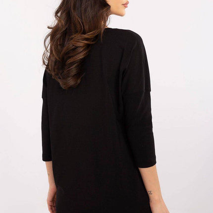 Cotton-Blend Blouse with Ribbed 3/4 Sleeves & Front Print - MimiStylez