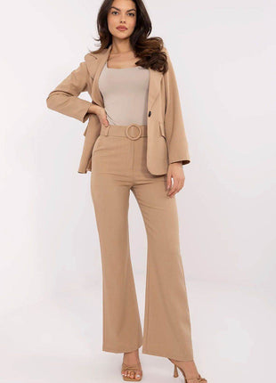 Women's Elegant Flared Pants – High Waist, Belted, with Slip Pockets - MimiStylez