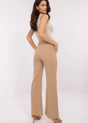 Women's Elegant Flared Pants – High Waist, Belted, with Slip Pockets - MimiStylez