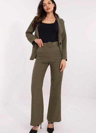 Women's Elegant Flared Pants – High Waist, Belted, with Slip Pockets - MimiStylez