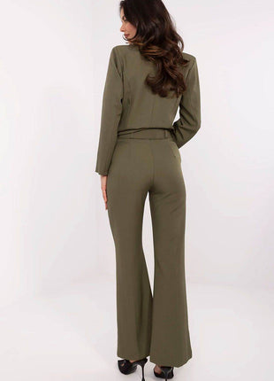 Women's Elegant Flared Pants – High Waist, Belted, with Slip Pockets - MimiStylez