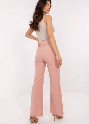 Women's Elegant Flared Pants – High Waist, Belted, with Slip Pockets - MimiStylez