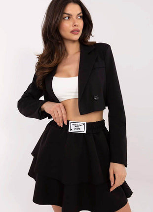 Flared Mini Skort with Elastic Waist and Decorative Patch - MimiStylez