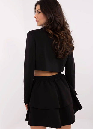 Flared Mini Skort with Elastic Waist and Decorative Patch - MimiStylez