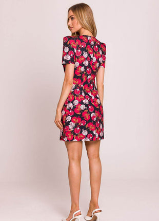 Floral Mini Dress with Puffed Sleeves and Waist-Enhancing Seams - MimiStylez