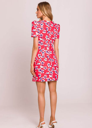 Floral Mini Dress with Puffed Sleeves and Waist-Enhancing Seams - MimiStylez