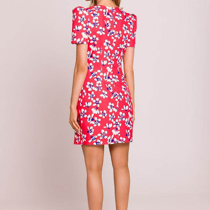 Floral Mini Dress with Puffed Sleeves and Waist-Enhancing Seams - MimiStylez