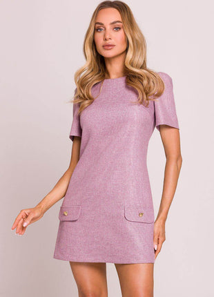 Trapeze Mini Dress with Puffy Sleeves and Heart-Shaped Gold Buttons - MimiStylez