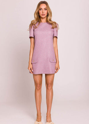 Trapeze Mini Dress with Puffy Sleeves and Heart-Shaped Gold Buttons - MimiStylez