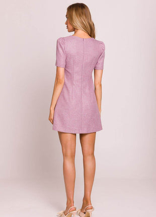 Trapeze Mini Dress with Puffy Sleeves and Heart-Shaped Gold Buttons - MimiStylez