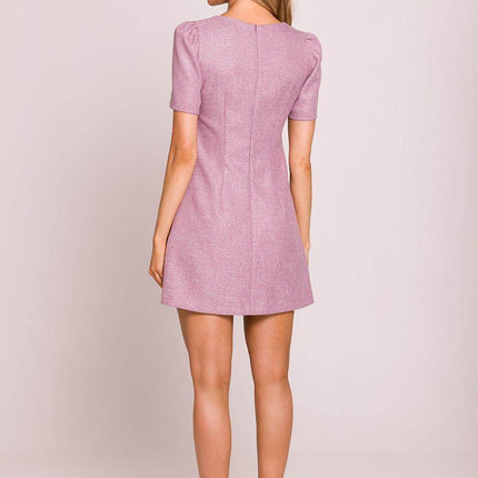 Trapeze Mini Dress with Puffy Sleeves and Heart-Shaped Gold Buttons - MimiStylez