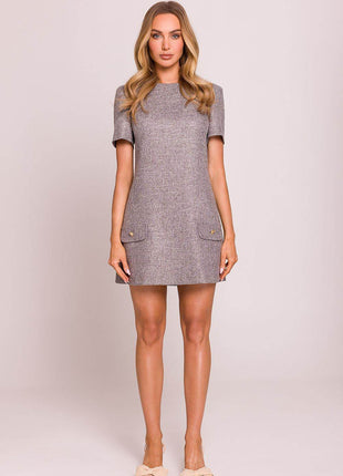 Trapeze Mini Dress with Puffy Sleeves and Heart-Shaped Gold Buttons - MimiStylez